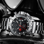 LinkMejor Men's Quartz Chronograph Watch Stainless Steel Strap Waterproof Large Dial Luminous Sport Wristwatch with Date Function