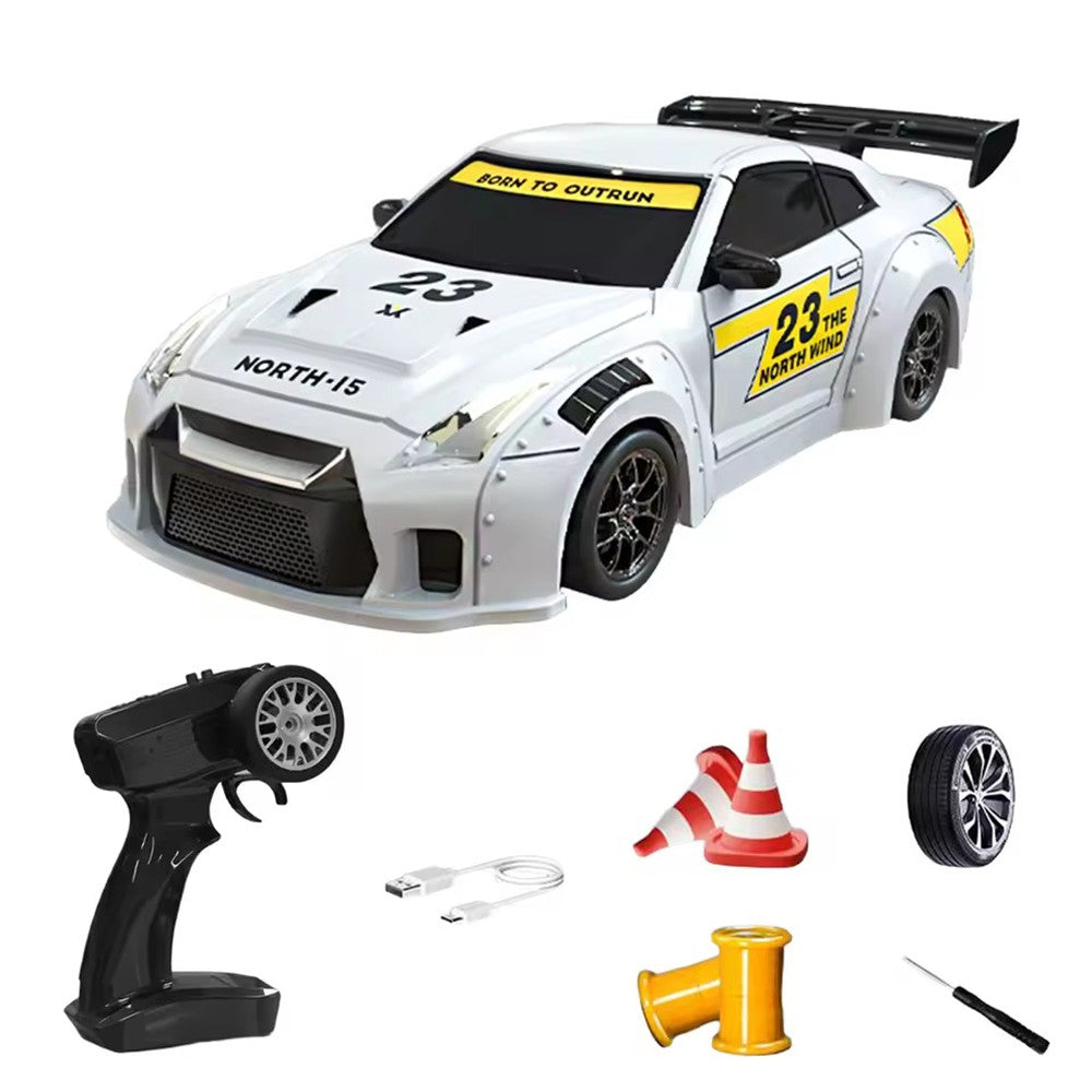 S916 RTR Mini 1/43 2.4G 4WD Drift RC Car Gyro GTR Race LED Light Full Scale Remote Control High-Speed Motor On-Road Racing Vehicle Model Boys Gifts Toys