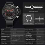 LinkMejor Men Multi-functional Watch Sports Chronograph Wristwatch Waterproof Calendar Quartz Watch Comfortable Silicone Strap