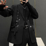 LinkMejor Mens Lace-Up Design Long Sleeve Blazer Fashion Loose Fit Solid Color Casual Suit for Male