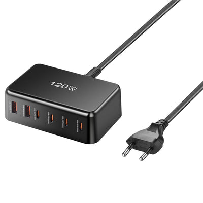 [GaN Tech] Bakeey 120W 6-Port USB PD Charger 2USB-A+4USB-C PD Fast Charging Desktop Charging Station EU Plug for iPhone 16 16 Pro 15 14 13 Pro Max for HUAWEI for SAMSUNG for XIAOMI