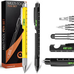 9-in-1 Multi-Tool Stylus Pen with LED Light Bottle Opener Phone Holder Ruler Flat and Phillips Screwdriver Heavy Duty Aluminum Ideal Gift Extra Ink Refills Black or Yellow