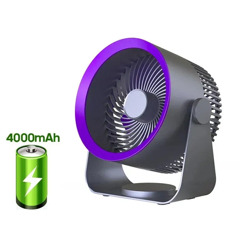 4000mAh Air Circulation Silent Fan Portable Air Circulator Fan 3 Speed Adjustment Battery Operated Fan Personal Table Fan for Home Office Bedroom