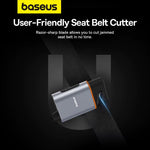 Baseus 3 in 1 Car Safety Hammer U-shaped Emergency Auto Escape Seat Belt Cutter Window Class Break with SOS LED Lamp