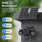 9MP Solar Security Camera Outdoor Wireless Triple Lens AOV PIR PTZ 4G LTE Color Night Vision Two Way Audio IP66 Waterproof Dual Solar Panel Smart Home CCTV Camera
