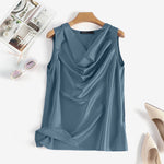 LinkMejor Women's Blouses Elegant Cowl Neck Tanks Tops Office Work Sleeveless Satin Camisoles