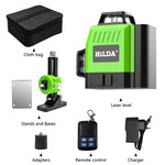 LinkMejor Green Light Laser Level High Accuracy 12-Line 3D 16-Line 4D User-friendly Wall Attachable Battery Powered Construction Tool Lithium Battery Remote Control