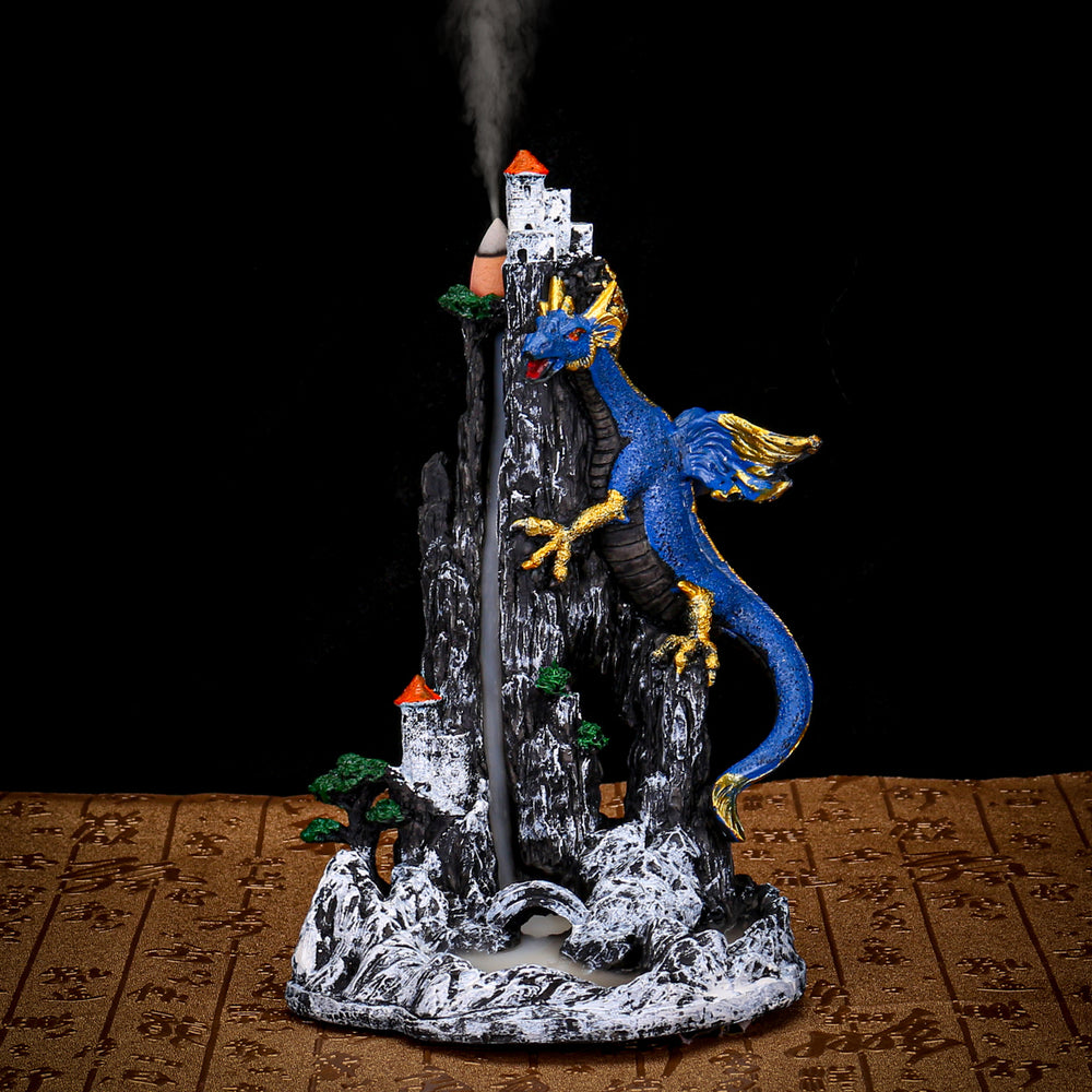 Backflow Incense Burner Resin Dragon Censer Holder + Cone Home Decor 13.5x22.5cm