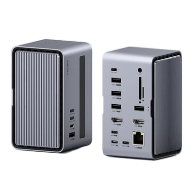 Hagibis U100Pro RGB Strip Light USB-C Docking Station with Dual HD / PD100W USB-C / M.2 SSD Enclosure / Ethernet / SD/TF Card Slot / 3.5mm Audio / USB Hubs Support Two-host Connection for Laptop Macbook Pro