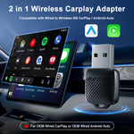 2 in 1 Wireless Carplay Android Auto Adapter Plug and Play 2.4GHz/5GHz Wi-Fi Bluetooth 5.0 Compatible with 98% Car Model