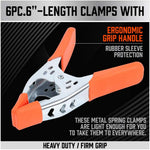 6PCS 6-Inch Spring Clamps Heavy Duty Spring Metal Spring Clamps Clips 2.5-Inch Jaw Opening for Woodworking Carpentry Home Decoration Industrial Production