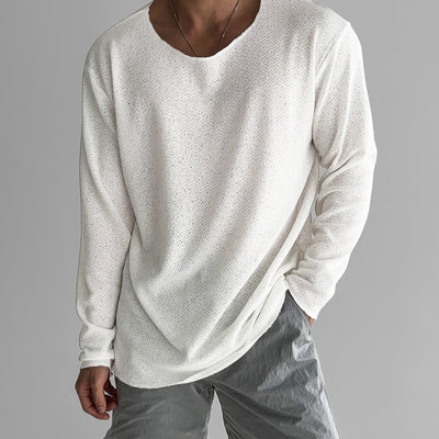 LinkMejor Men's Casual T Shirt Loose Long Sleeve Crew Neck T-shirt Fashion Solid Color Breathable Perspective Male Shirts S-5XL