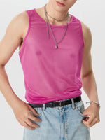 INCERUN Mens Fine Glittering Mesh Transparent Solid Color Tank Top