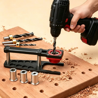 LinkMejor Flat Vertical Drilling Jig 6mm 8mm 10mm Replaceable Drill Sleeves Woodtable MFT Woodworking Positioning Hole Puncher