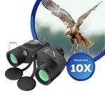 LinkMejor Powerful 10X50 Binoculars HD Military Marine Bird Watching Waterproof Telescope With Internal Rangefinder & Compass Telescope Night Vision Binoculos Teleskop AO3015B