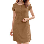LinkMejor Womens Casual Loose Dress Holiday Short Sleeve Round Neck Plain Vestidos Sundress