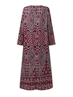 LinkMejor Womens Ethnic Long Dress Vintage Floral Casual Holiday Long Sleeve O-Neck Maxi Dress