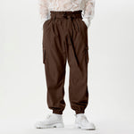 INCERUN Men Pants Tie Design Solid Color Casual Elastic Trousers Comfy Daily Solid Color Pants with Side Pockets