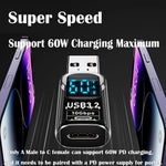 LinkMejor Digital Display USB 3.2 Adapter 10Gbps 36-60W Power Meter Tester Smart Chip Data Transmission USB-C Extension Adapter Converter