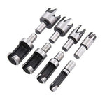 8 Pcs Carbon Steel Wood Plug Cutter Set Woodworking Drill Bits Round Shank Straight and Tapered Taper Cutting Tool