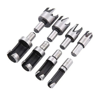 8 Pcs Carbon Steel Wood Plug Cutter Set Woodworking Drill Bits Round Shank Straight and Tapered Taper Cutting Tool