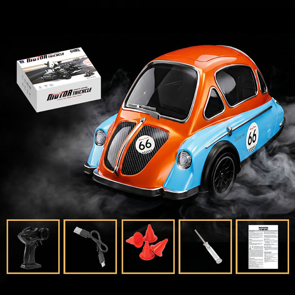FQD77 RTR 1/43 2.4G Tricycle Drift Vintage RC Car Drift Desktop Racing Vehicles Models for Boy Birthday Gift