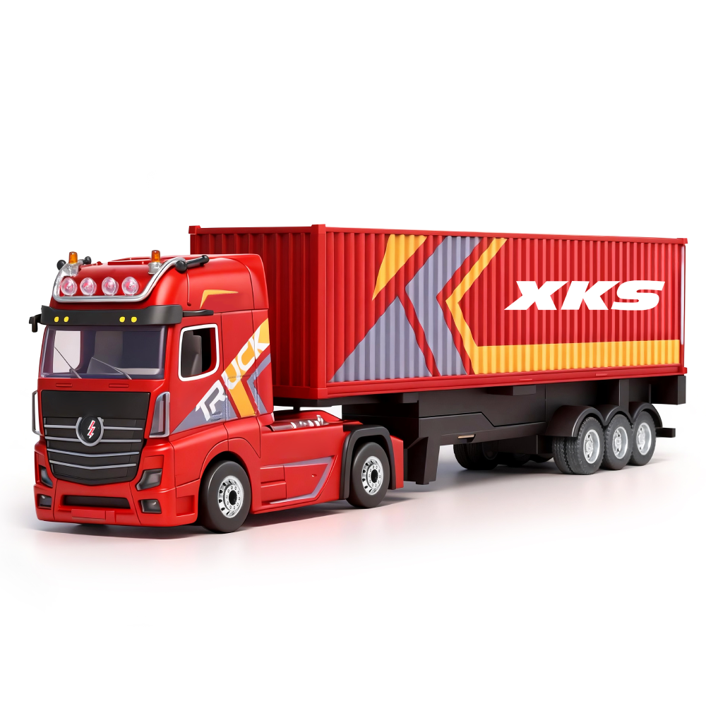 LinkMejor 6408 RTR 1/64 2.4G 4WD RC Car Container Tractor Trailer Truck Three Speed Full Proportional Remote Cruise Control LED Light Simulated Horn Sound Drift Racing Vehicles Models Toys