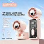 Tevorex K7 Portable Handheld Fan 199 Speed Levels Type C Fast Charging Rechargeable Mini Foldable Fan with LED Display for Travel Office