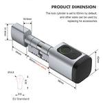 Tuya TTlock Smart Electronic Door Lock 60-90mm Aluminum Alloy Lock Fingerprint App Remote Control Multi Unlock Modes Cylinder Core Adjustable Keyless Entry Doorlock for Home Hotels Security