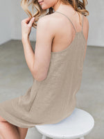 LinkMejor Solid Pocket Spaghetti Strap Backless Dress For Women