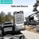 LinkMejor ZJ082 2-in-1 Full Coverage Cycling Phone Holder Shockproof Reinforced Clamp Stand 360° Rotation Single Hand Operation Fits for 4.7-7.2 Inch Phones Universal Bike Motorcycle Mount