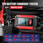 LinkMejor FTC-1206 Car Battery Charger Tester with Comprehensive Health Check Precise Test Range 4AH-200AH Pulse Repair Function User-Friendly LCD Screen Safe AC to DC Charging Protection