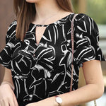 LinkMejor Women's Summer Elegant Print Blouse Casual Flare Sleeve O-Neck Cutouts Tops