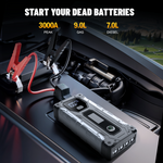 12V 3000A Jump Starter Portable Car Battery Booster Power Bank 400 LED Light 3 Modes Smart Safety Clamps For Up To 9.0L Gas 7.0L Diesel Car Motorcycle Vehicles