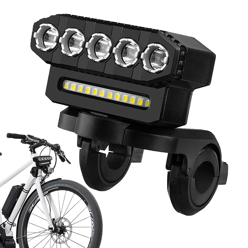 Cansses 2000mAh Battery Bike Headlight 5 Large LED Beads Type-C Charging 6 Light Modes Waterproof Bicycle Front Light for Night Cycling