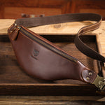 LinkMejor Genuine Leather Men's Belt Bag Crazy Horse Leather Casual Crossbody Bag Classic Retro Chest Bag Outdoor Storage Mountaineering Mobile Phone Bag Waist Bag