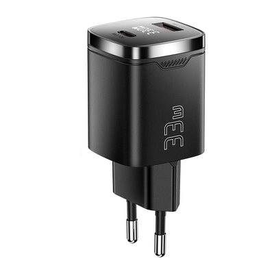 [GaN Tech] ESSAGER ES-CD45 PD33W 2-Port USB PD Charger USB-A+USB-C PD3.0 QC4.0 AFC FCP PPS iP2.4A Fast Charging Digital Display Wall Charger Adapter EU Plug for iPhone 16 16 Pro 15 14 13 Pro Max for Xiaomi 15pro for Samsung Galaxy Z Flip6