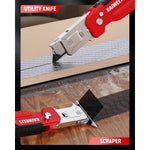 LinkMejor Utility Knife Scraper 2-in-1 Folding Box Cutter Zinc Alloy Body Retractable Design 3 Angle Locking 10pcs SK2 High Carbon Blades Heavy Duty Blade Storage EDC Tool
