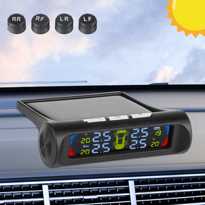 Solar USB Power TPMS Car Tire Pressure Monitoring System Auto Security Alarm System Tyre Temperature Monitor External Sensors