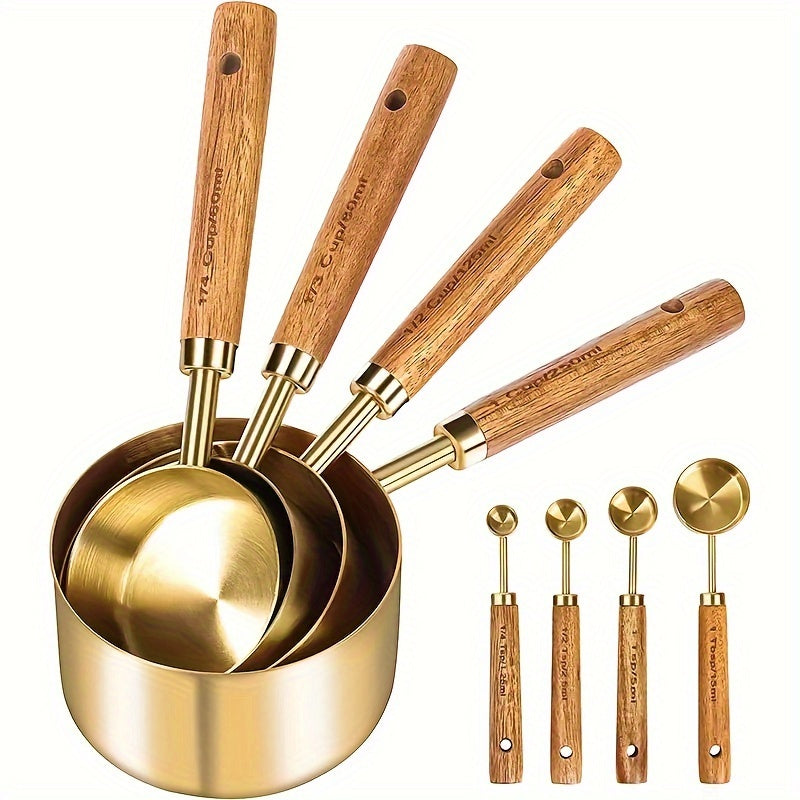 IPRee 8pcs/Pack Stainless Steel Measuring Cups and Spoons with scale Design Kitchen Baking Tools for Home Baking