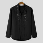 LinkMejor Mens Tie Design Long Sleeve Shirt Casual Solid Color Fashion Design Men Top Loose Fit