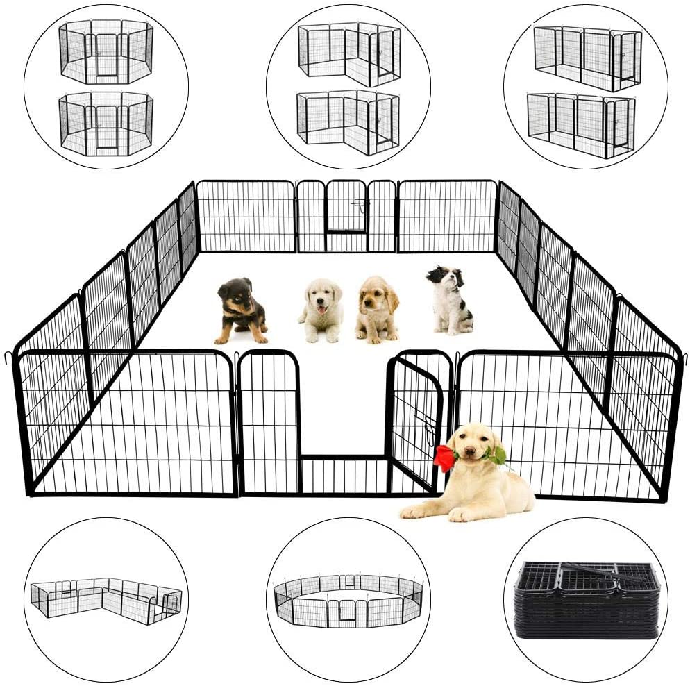 PawGiant Heavy Duty Metal Dog Exercise Playpen Fence for Indoor Outdoor 16 Panels 32 Inch Height