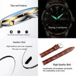 LinkMejor Luxury Rhinestone Business Men Quartz Watch Calendar Week Luminous Pointer Leather Strap Waterproof Wristwatch