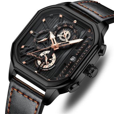 LinkMejor Men's Luminous Waterproof Sports Watch Square Dial Chronograph Business Casual Quartz Wristwatches