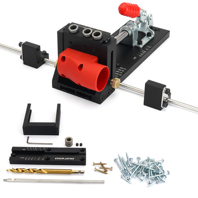 LinkMejor XK4 PRO MAX Pocket Hole Jig Aluminum Alloy Adjustable Woodworking Drill Guide with Stabilizing Bar Stop Block