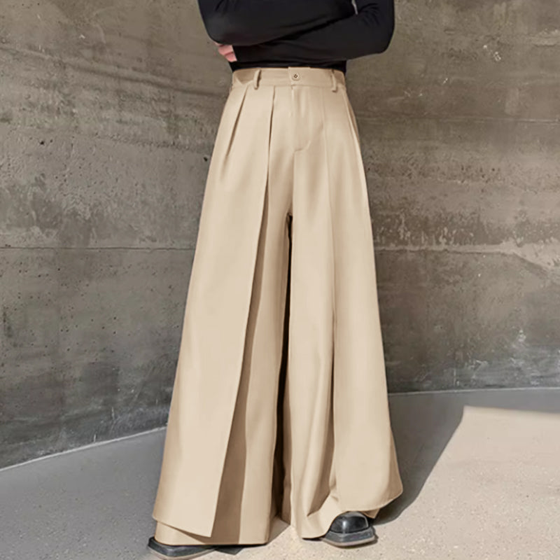 LinkMejor Men Trendy Layered Skirt Pants Loose Fit Casual Comfortable Wide Leg Trousers with Side Pockets Plus Size