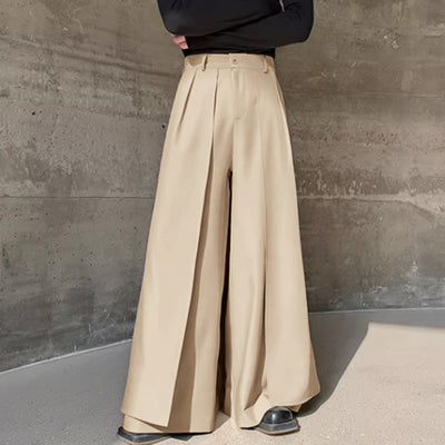 LinkMejor Men Trendy Layered Skirt Pants Loose Fit Casual Comfortable Wide Leg Trousers with Side Pockets Plus Size