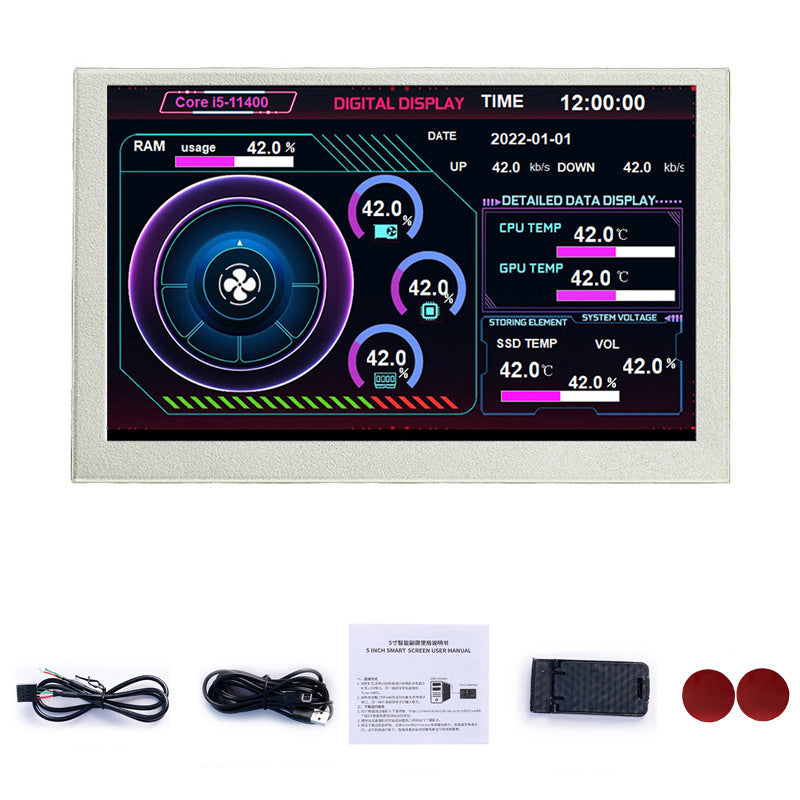 5 Inch IPS Screen USB Type-C LCD Display 800x480 Resolution Multi-Theme PC Hardware Monitor Horizontal Vertical Rotation Energy Efficient