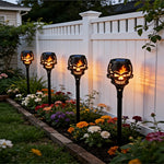 Elfeland 1pcs/4pcs 12LED Solar Flame Torch Light Auto Control High Efficiency Solar Charging Waterproof Flame Light for Outdoor Garden Decoration Lawn Path Yard