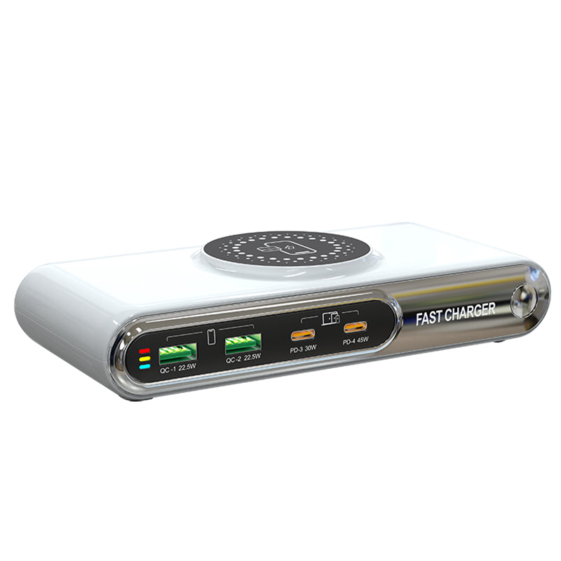 Bakeey WLX-F9A 72W 4-Port USB PD Charger with Wireless Magnetic Charger Pad 2USB-A+2USB-C PD QC3.0 Fast Charging Desktop Charging Station EU Plug US Plug for iPhone 16 15 Pro 14 13 12 Pro Max for Huawei Mate XT for iPad Pro for Airpods for MacBook Pro